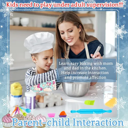 Miniatura 5 de KAEGREEL Juego de chef para hornear para niños con delantal de unicornio y manopla, 26 piezas de juguetes de cocina para niños, juego de cocina