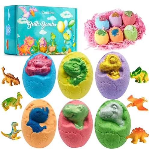 Bombas de baño para niños – Bomba de baño de huevos de dinosaurio XL con juguetes sorpresa en el interior, juego de regalo de bomba de baño para Con