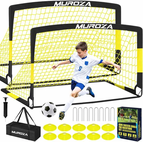 Miniatura 11 de Portería de fútbol, juego de porterías de fútbol para niños para patio trasero, paquete de 2 redes de fútbol portátiles desplegables con pelota