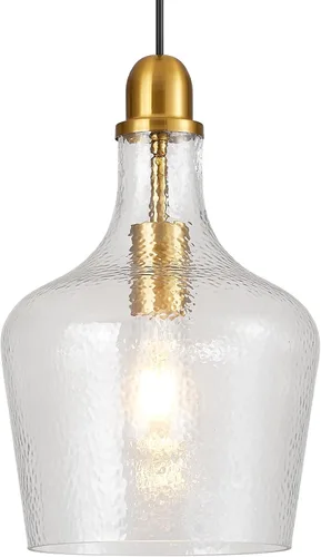 Lámpara Colgante de Vidrio Moderna de Latón 1 Luz Individual con Cúpula Luminarias Colgantes para Isla de Cocina Comedor Pasillo, Diámetro 9 Latón