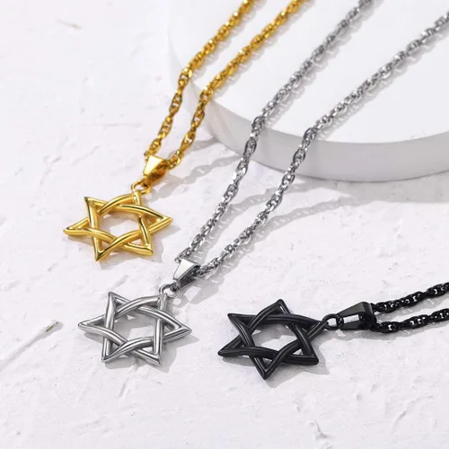 Miniatura 3 de GOLDCHIC JEWELRY Judaism Jewish Israel Star of David Cross Pendant Mens Punk Rock 316L Stainless Steel18K Gold PlatedBlack Rhodium Plated Hexagram