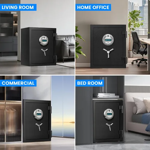 Miniatura 9 de Caja Fuerte Biométrica Ignífuga de Servicio Pesado de 4.5 Pies Cúbicos para el Hogar – Acceso por Huella Dactilar, Acero Reforzado, Pernos