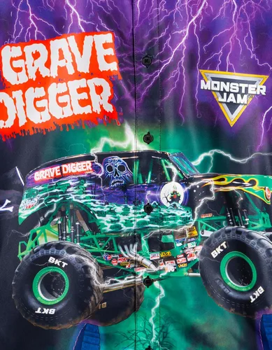 Miniatura 4 de Monster Jam Camisa hawaiana abotonada para toda la familia, diseño Grave Digger, desde niños pequeños hasta adultos
