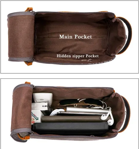 Miniatura 5 de Flow.month Neceser personalizado para hombres y mujeres – Kit de afeitado de viaje, kit de Dopp en cuero de caballo loco o lona, ideal para regalos