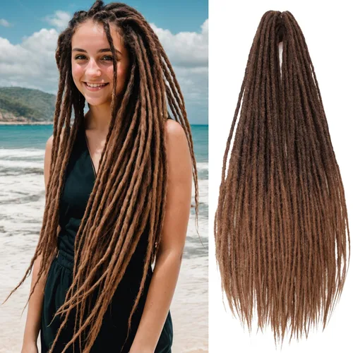 Miniatura 12 de 20 hebras de 24 pulgadas, extensiones de rastas color burdeos, rastas de cabello de ganchillo para mujer, hechas a mano, suaves, trenzas de cabello