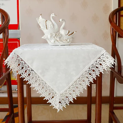 Miniatura 9 de Hsvanyr Manteles suaves bordados de encaje cremoso, bufandas para mesita de noche con exquisitas flores, vintage, shabby chic para bodas