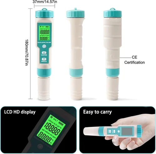 Miniatura 2 de Probador 7 del agua de la piscina de Digitaces en 1 prueba libre del probador del pH y de la sal del cloro el parámetro crítico PH/TDS/sal/ORP/S.G