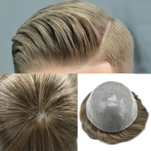 Miniatura 81 de Toupee para hombres Sistema de reemplazo de cabello humano real duradero invisible para hombre Toupee Hair Piece para hombres Poly Men Sistema