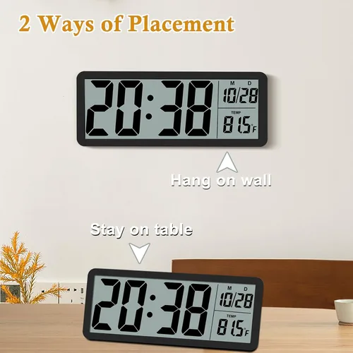 Miniatura 3 de Reloj de Pared LCD Digital Fácil de Configurar, Pantalla LCD de 8.5 Pulgadas con Pantalla de Hora/Fecha/Temperatura, Reloj de Escritorio Digital