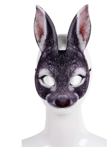 Miniatura 6 de Himine Máscara de conejo de media cara de EVA para fiesta de carnaval de Halloween Negro