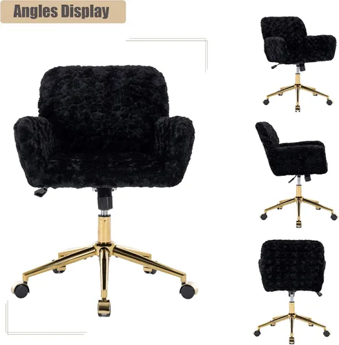 Miniatura 3 de LKTART Silla de escritorio de piel sintética para mujeres y niñas, silla decorativa moderna con ruedas rodantes, sillas tapizadas de maquillaje