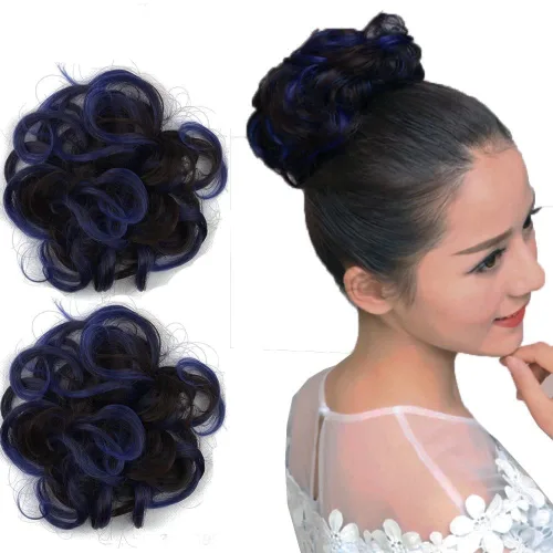 Miniatura 8 de Extensiones de cabello rizado, color marrón y rosa claro, extensiones de moño desordenado, 2 unidades por paquete, extensiones de moño elástico