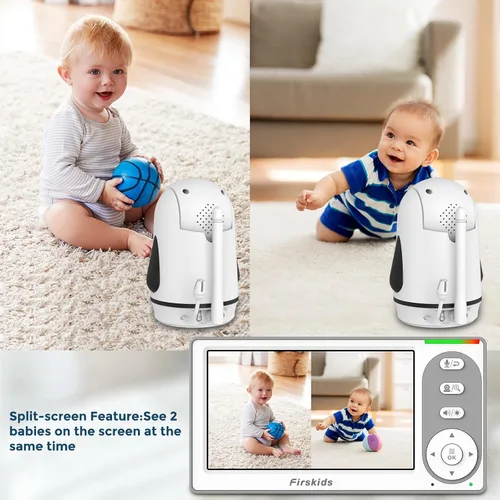 Miniatura 3 de Monitor de Bebé con Pantalla Dividida con 2 Cámaras Sin WiFi, Batería de 30H, Panorámica-Inclinación-Zoom, Monitor para bebés