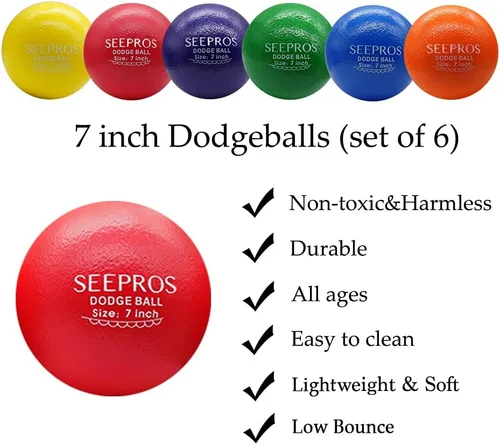 Miniatura 5 de Juego de 6 bolas de espuma para dodgeball – Piel suave, rebote bajo, juego de 6 con bolsa de almacenamiento de malla para niños y adultos