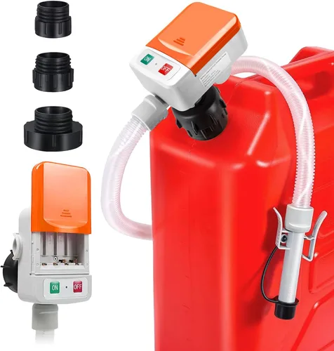 Miniatura 9 de Bomba de transferencia de combustible alimentada por batería, sifón portátil sin derrames, con 3 adaptadores y apagado automático para gas, Gris