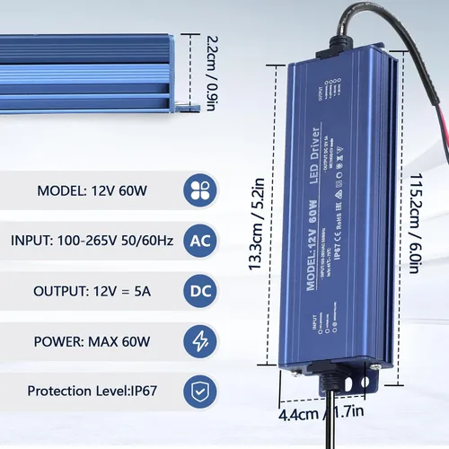Miniatura 2 de Transformador LED de 12 V 60 W impermeable IP67, controlador LED ultra delgado de 110 V CA a 12 V CC 5 A 60 vatios convertidor de bajo voltaje LED
