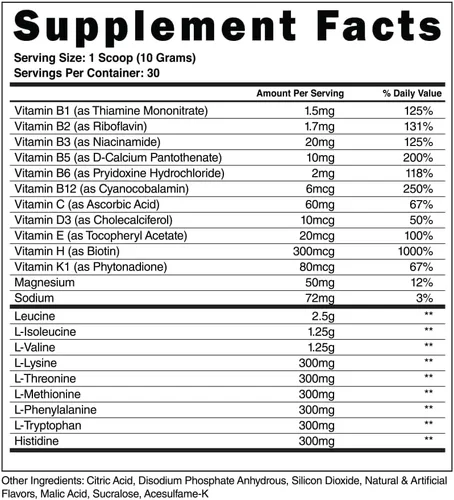Miniatura 2 de Steel Supplements Polvo BCAA EAA de alto rendimiento Promueve el crecimiento muscular magro y la resistencia al entrenamiento Proporción 2:1:1