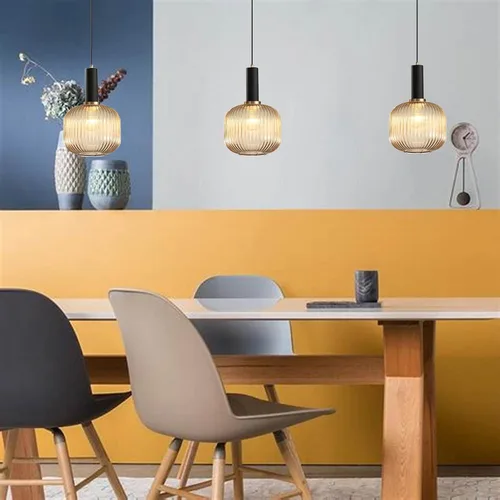 Miniatura 2 de Lámpara colgante negra y pantalla de luz a rayas de vidrio, iluminación colgante moderna para isla de cocina, casa de campo, luces colgantes