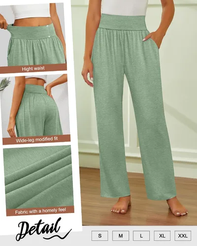 Miniatura 200 de Neer - Conjunto de 3 pantalones de yoga de pierna ancha para mujer - Pantalones deportivos cómodos, holgados, de cintura alta y casuales