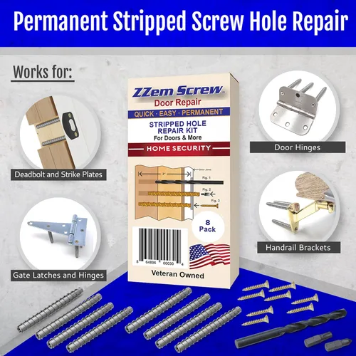 Miniatura 3 de 8-PK - Kit de reparación permanente de bisagras de puerta con tornillos de acero #9x3 - Reparación fácil de agujeros de tornillo dañados - Refuerza
