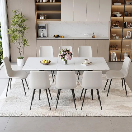Miniatura 13 de FURNITO Mesa de comedor extensible de 59 a 75 pulgadas, mesa de comedor grande para 4-8, mesa de comedor moderna con patas de metal, mesa de comedor