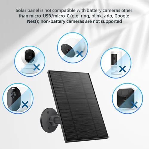 Miniatura 8 de Panel solar de 5 W para cámara de seguridad, panel solar con puerto micro USB y USB-C para cámara de batería recargable de 5 V CC al aire libre