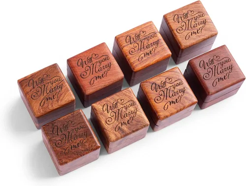 Miniatura 6 de Caja de anillos de madera Caja de anillos de madera hecha a mano para ella y él, caja rústica vintage portadora de anillos de madera