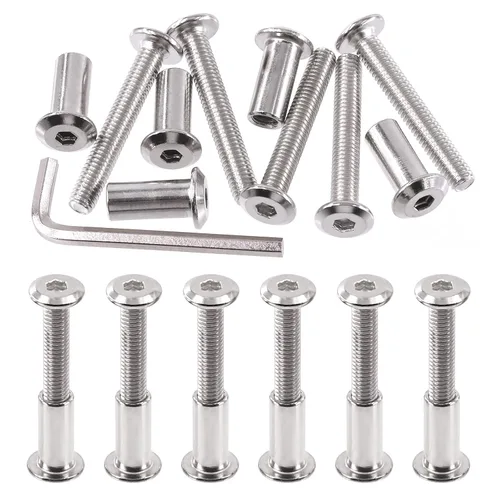 Miniatura 9 de Swpeet Kit Surtido de 25 Piezas de Tornillos de Encuadernación Plateados Chapados en Níquel M6x16mm con Cabeza Hexagonal de Casquillo, Pernos