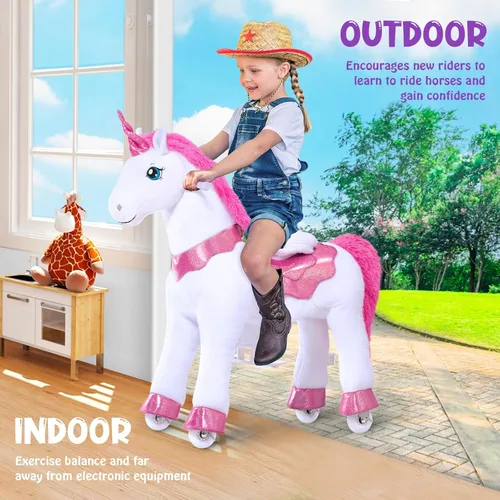 Miniatura 8 de PonyCycle Juguetes de unicornio para montar para niñas Pony de montar unicornio rosa balancín (con freno/ 35.4" de altura/Tamaño 4 para edad 4-7)