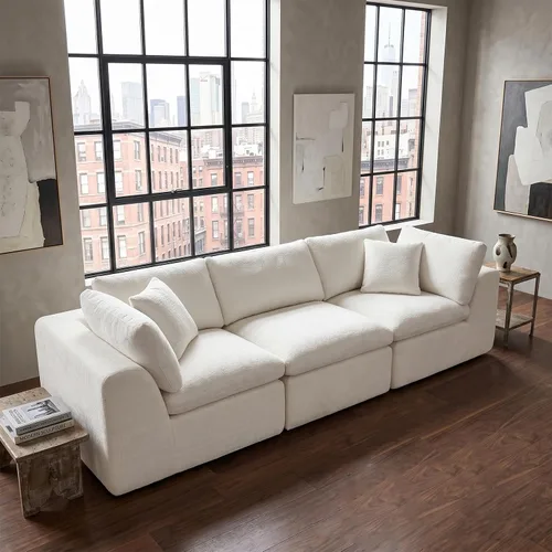 Miniatura 6 de Sofás de nube beige para sala de estar, sofá deshuesado de 3 plazas, sofá modular seccional, no requiere montaje, tapizado de chenilla, moderno