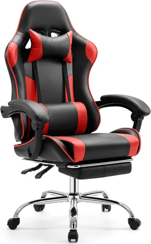 Miniatura 11 de Silla de juegos resistente, silla ergonómica para videojuegos para oficina en casa con reposapiés, soporte lumbar, respaldo ajustable, ruedas
