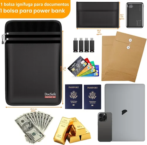 Miniatura 4 de DocSafe Bolsa de Documentos Resistente al Fuego (5200℉) con Estuche de Viaje Organizador Resistente al Fuego, Bolsa de Dinero Segura de 8 Capas
