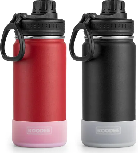 Miniatura 13 de Koodee Paquete de 2 botellas de agua, de 12 onzas, acero inoxidable, con aislamiento al vacío, con tapa de boquilla a prueba de fugas, color verde