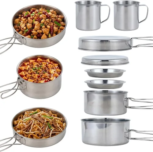 Miniatura 8 de BeGrit Mochilero Camping Cookware Mini Picnic Camping Cooking Mess Kit con Olla y Pan Set para Senderismo