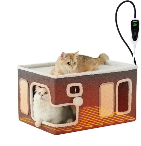 Miniatura 17 de ZOMISIA Casa térmica para gatos de interior – Cama grande de calentamiento para gatos para invierno con bola esponjosa colgante y almohadilla