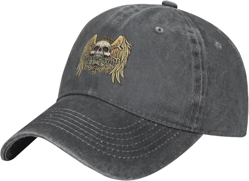 Cowboy Hat Trendy Hats for Man and Women Djustable Four Season Outdoor Baseball Cap of Hell Skull with Angel Deep Heather
