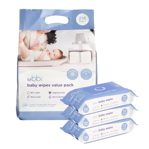 Ubbi Toallitas para bebés sin fragancia, 99% a base de agua, toallitas a base de plantas, hipoalergénicas para pieles sensibles con manzanilla,