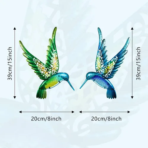 Miniatura 3 de HONGLAND Arte de pared de colibrí de metal de 15 pulgadas, escultura de pared de pájaros de metal, decoración de jardín, estatua al aire libre