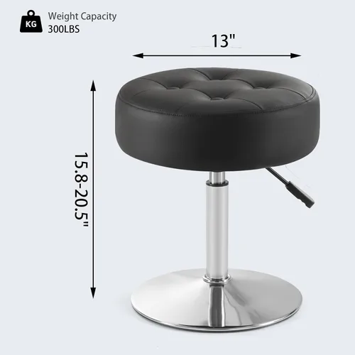 Miniatura 3 de Gitrah Silla de Tocador Negra para Cuarto de Maquillaje Taburete de Tocador para Cuarto de Maquillaje Redondo Acolchado de Cuero PU Silla