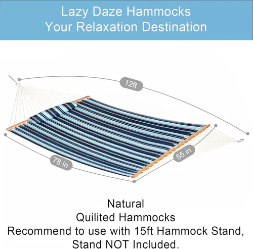 Miniatura 3 de Lazy Daze Hammocks - Hamaca doble de tela acolchada de 12 pies con barras de suspensión y almohada desmontable, capacidad de carga de 450 libras