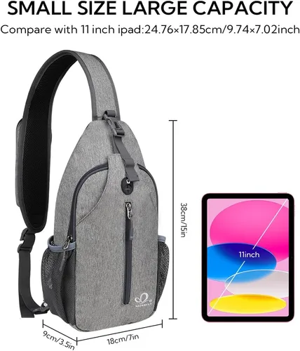Miniatura 76 de WATERFLY Bolsa pequeña de senderismo: mochila cruzada para el pecho, mochila para hombres y mujeres con correa de hombro agradable a la piel
