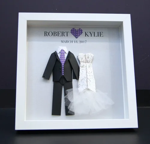 Miniatura 2 de Personalized First Anniversary Gift, Paper Anniversary Gift, Wedding Gift, Paper Origami Bride & Groom Frame Wall Art Decor