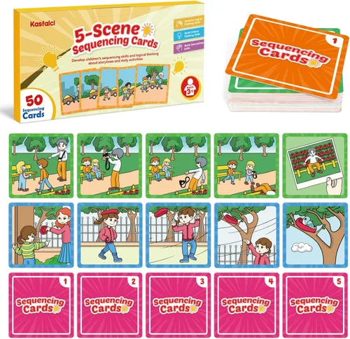 Miniatura 10 de Kasfalci Tarjetas de secuenciación, juego de secuencia para niños, materiales de terapia del habla para autismo, mejorar la narración de historias