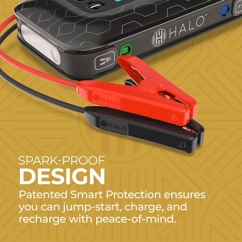 Miniatura 7 de HALO Bolt Air+ 1750 - Arrancador de batería portátil para automóvil Compresor de aire de 130 PSI, banco de energía USB de 59.9 Wh, pantalla Azul