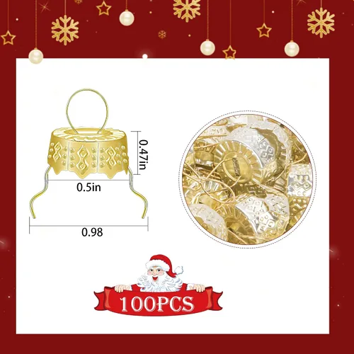 Miniatura 2 de moonoom 100 tapas redondas de adorno de Navidad, tapas de metal extraíbles doradas, tapa de adorno de Navidad para decoración de porcelana