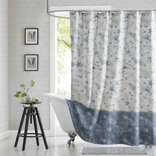 Miniatura 18 de Cortina de ducha náutica, cortina de ducha azul marino y blanca para cubículo de 54 x 72, cortinas de ducha de tela con estampado de ancla y velero