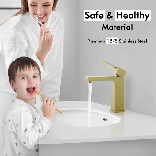 Miniatura 6 de KES - Grifo para lavabo de baño con mando único en acero inoxidable, versión regular o alta de SUS 304 - L3156ABLF-P Oro cepillado