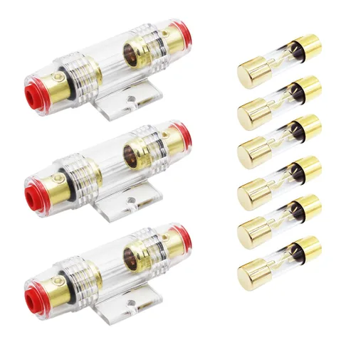 Miniatura 9 de Soporte de fusible AGU en línea para cable AWG calibre 4-10, calibre 6 y calibre 8, con dos fusibles AGU de 80 A para audio de automóvil, alarma, 1
