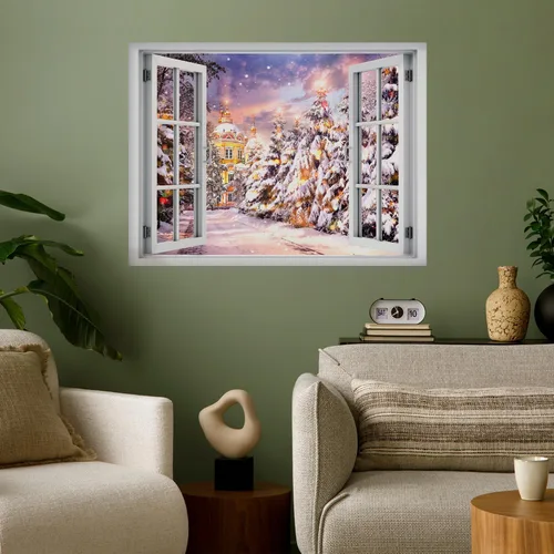 Miniatura 47 de wall26 Adhesivo de Pared Papá Noel Llevando Regalos Ventana Abierta Mural, No Se Despega y No Se Pega, Papel Tapiz No Tejido Decorativo