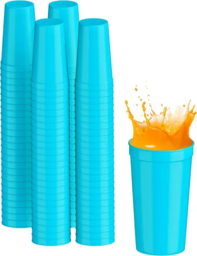Miniatura 66 de PartyPrints Paquete de 100 vasos de plástico en blanco reutilizables de 10 a 12 onzas, vasos de estadio a granel, sin BPA, aptos para lavavajillas